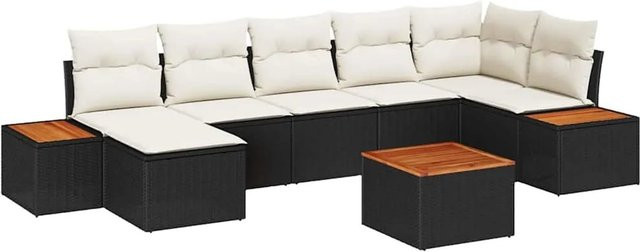 vidaXL Garten-Sofa-Set 8-tlg. aus Poly Rattan und Stahl in Schwarz mit Kissen und Tisch, L-Form - Bild 1