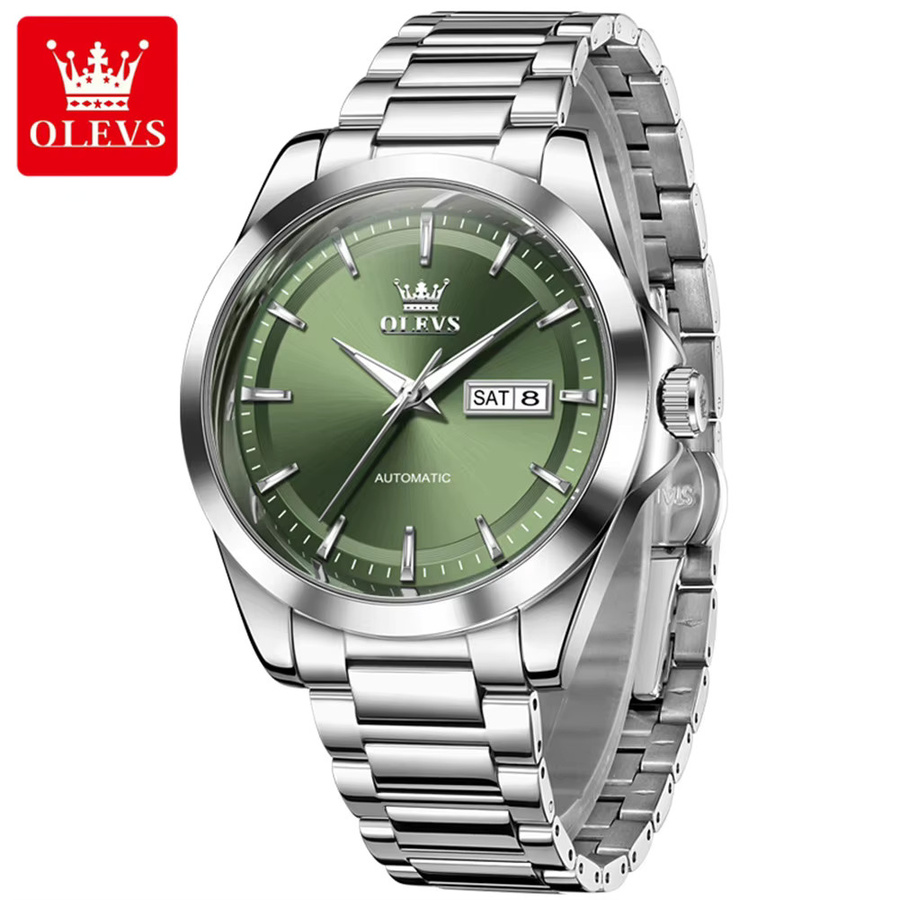 OLEVS Armbanduhr, Automatik, Edelstahl, Bicolor, Grün, Herren - Bild 2