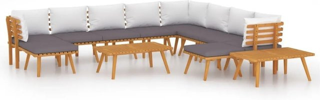 vidaXL 12-tlg. Garten-Lounge-Set Modell 5 aus Akazien-Massivholz mit Kissen in L-Form - Bild 1