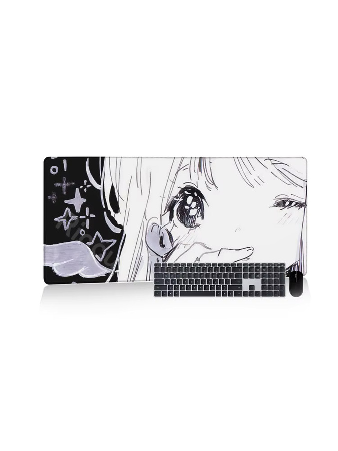 Riccu Anime-Mädchen Mauspad in Schwarz-Weiß, XXL Gaming-Schreibtischunterlage für PC und Laptop - Bild 6
