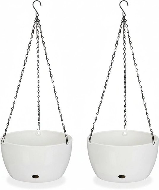 Relaxdays Blumenampel mit Wasserspeicher aus Kunststoff in Weiß, Höhe: 67 cm, Breite: 28,5 cm, Tiefe: 28,5 cm - Bild 1