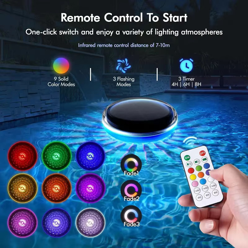FRST Solar-Pool-Lichter RGB LED Schwimmende Lampe, Bunt, IP65 Wasserdicht mit Timer für Garten und Pool-Dekoration - Bild 3