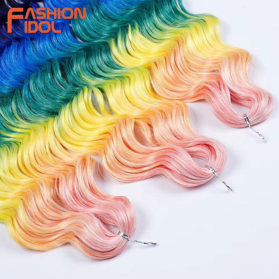 FASHION IDOL Haarverlängerung, Synthetisch, Wasserwellen, Ombre Regenbogenfarben, 24 Zoll - Bild 4