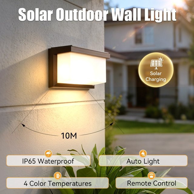 CANMEIJIA Solar-Wandleuchte IP65 wasserdicht mit RGB-Farben und Fernbedienung in Schwarz für Garten und Außenbereich - Bild 1