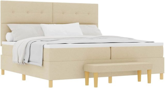 vidaXL Boxspringbett mit Matratze in Beige aus Stoff, B/T: 200 x 200 cm - Bild 1