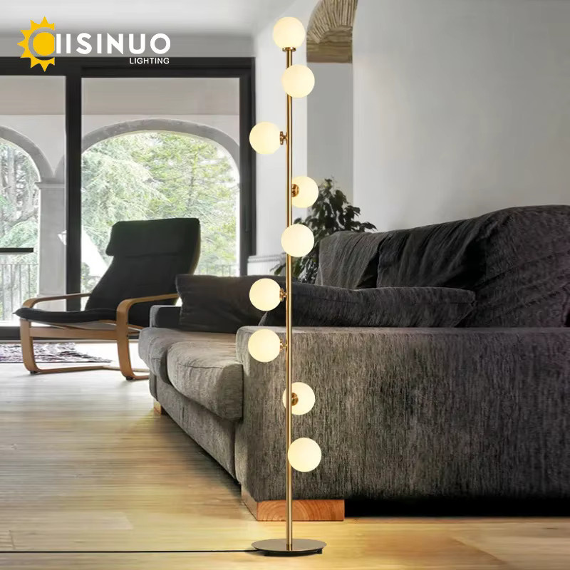 IISINUO Wohnzimmer-Stehlampe mit 9 Glaskugeln in Transparent und Weiß, moderne Bodenleuchte aus Glas und Metall, Höhe: 165 cm - Bild 4