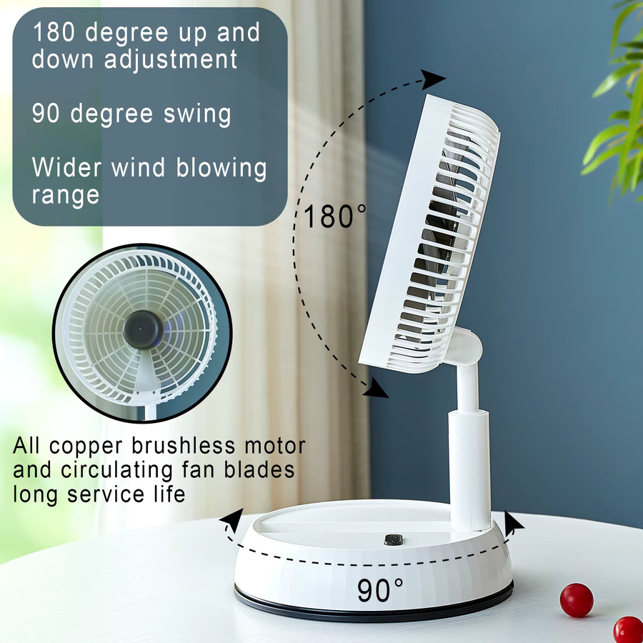 ZAIXIAO Tragbarer Faltventilator in Weiß mit 6000 mAh Akku, USB-Fernbedienung und geräuschlosem Betrieb, kabelloser Standventilator für Zuhause und Outdoor - Bild 4