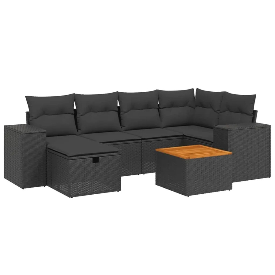 vidaXL 7-tlg Garten-Sofagarnitur aus Poly-Rattan mit Kissen in Schwarz, Modell 135 - Bild 2