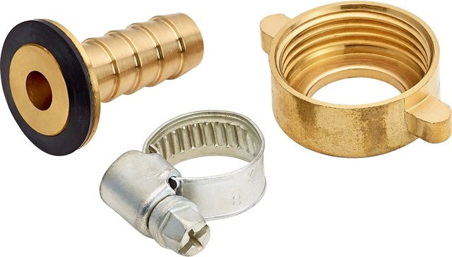 Schlauchverbinder Messing in Gold mit Verschraubung und Tülle 3/4 Zoll - Bild 1