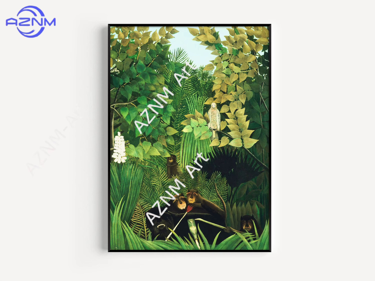 AZNM Wandkunst Henri Rousseau Drucke Der Äquatorialwald und Fröhliche Narren in Smaragdgrün und Multicolour für maximalistische Dekoration - Bild 2