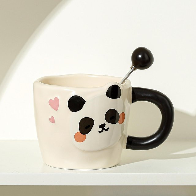 Panda-Keramiktasse mit Löffel von Yiran Furniture, weiß, 350 ml - Bild 1