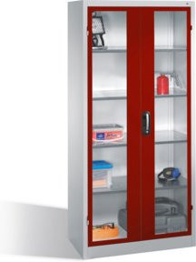 C+P Werkzeugschrank mit Sichtfenster-Drehtüren in Rubinrot und Lichtgrau, H: 195,0 cm, B: 93,0 cm, T: 50,0 cm, mit 4 Einlegeböden und Schloss - Bild 1
