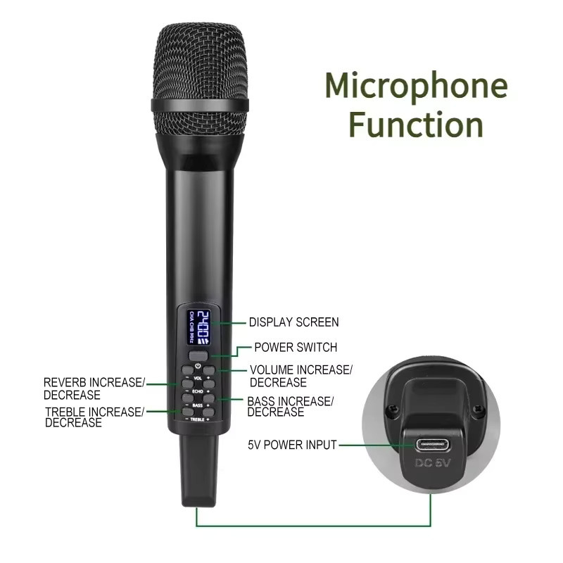 Luxuglow Drahtloses 2,4 GHz Mikrofonsystem mit dynamischem Handmikrofon in Schwarz für Karaoke und Außenauftritte - Bild 3