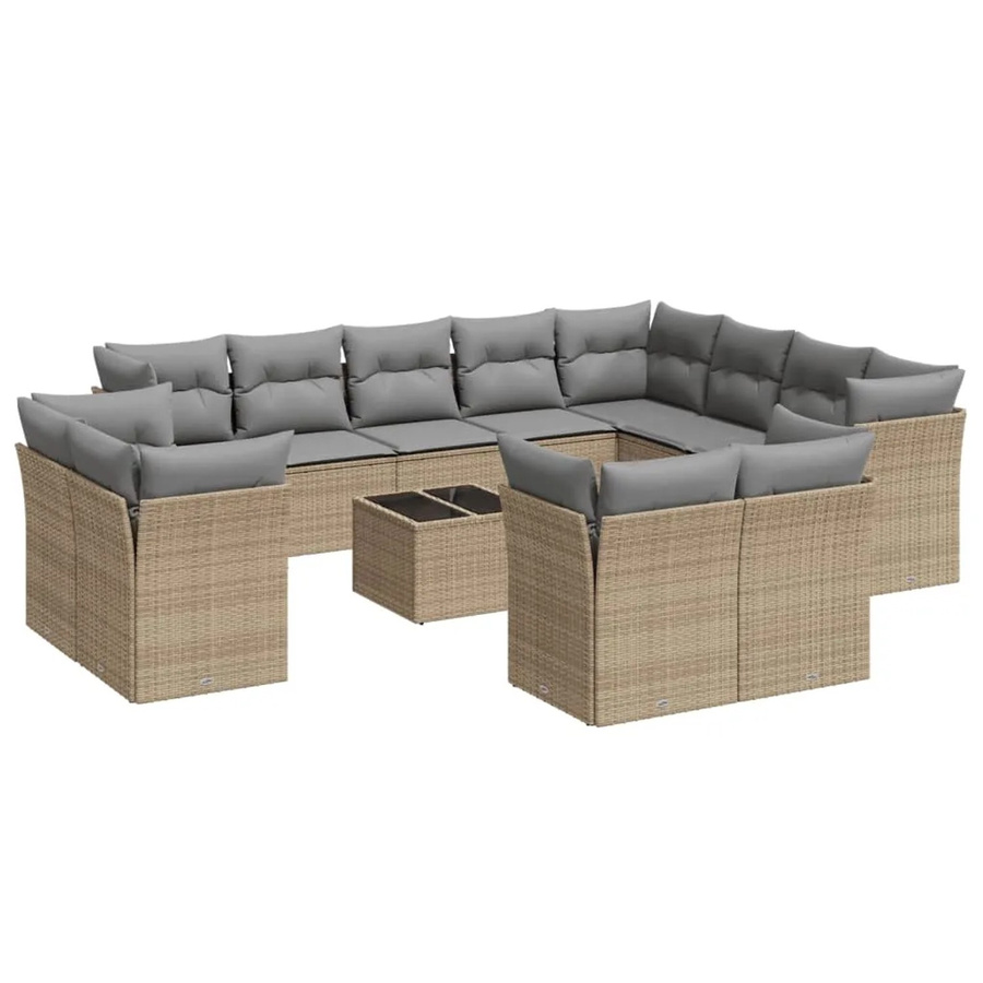 vidaXL 13-teilige Garten-Sofagarnitur in U-Form aus Polyrattan mit Kissen in Beige-Grau - Bild 2
