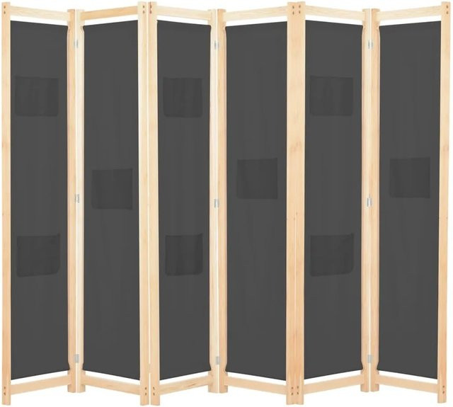 vidaXL 6-teiliger Raumteiler Grau aus Stoff, H x B x T: 170 x 240 x 4 cm - Bild 1