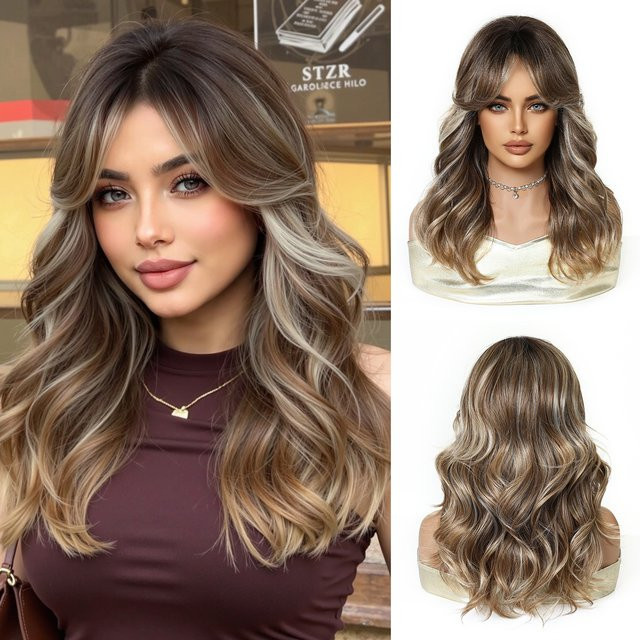 EASIHAIR Synthetische Perücke, braun-blond, mittellang gewellt, Damen - Bild 1