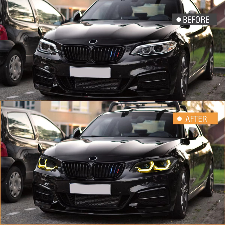 COOLCMP Paar Projektorlinsen LED Scheinwerfer für BMW F22 F23 228i XDrive 230i M235i M240i 2014-2018 Schwarz - Bild 2