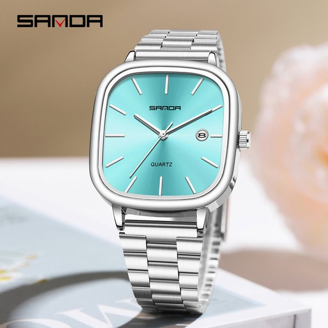 SANDA Armbanduhr, Quarz, Edelstahl, Blau, Eckig, Unisex, 3 ATM - Bild 1