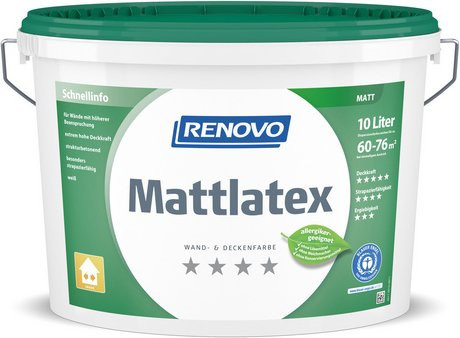 RENOVO Mattlatex Wand- und Deckenfarbe in Weiss, 10 l - Bild 1