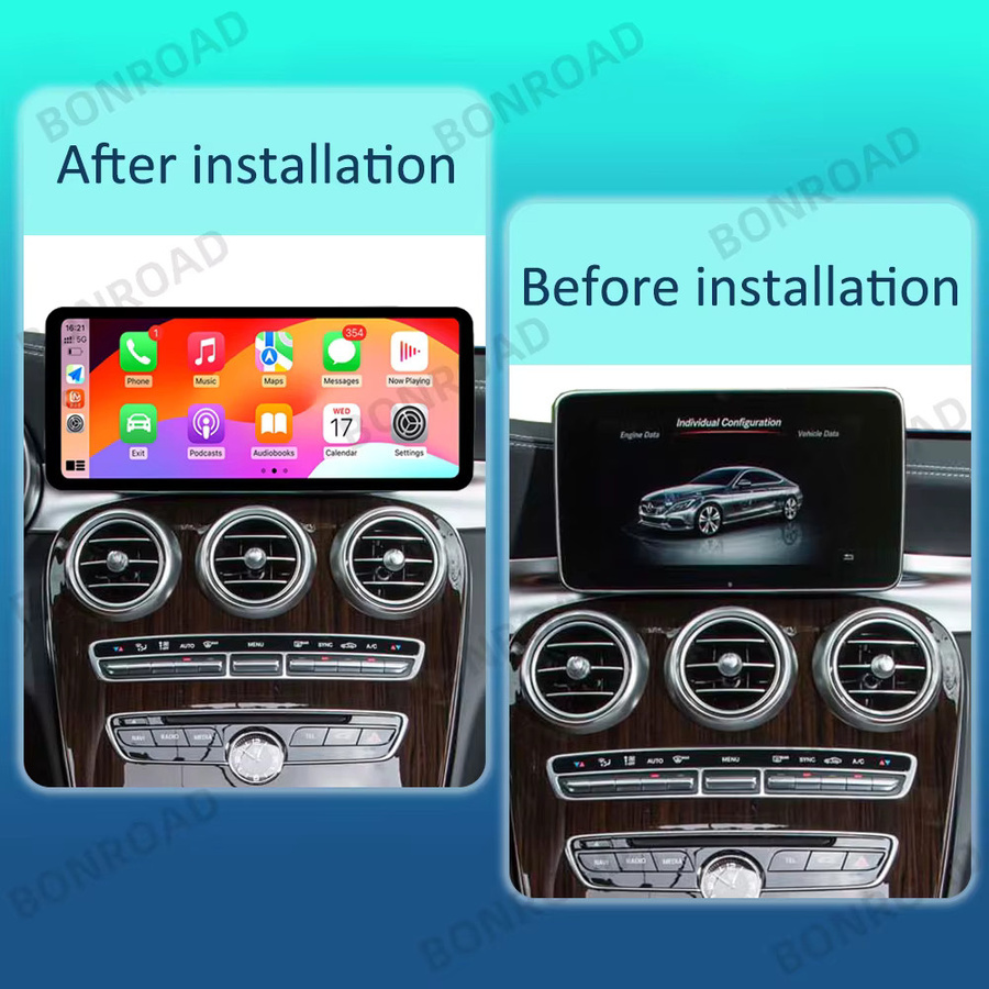 BONROAD 12,3 Zoll Auto Multimedia Radio mit Touchscreen, Drahtloses CarPlay und Android Auto sowie GPS für Mercedes Benz C GLC V W204 W205, Schwarz - Bild 3