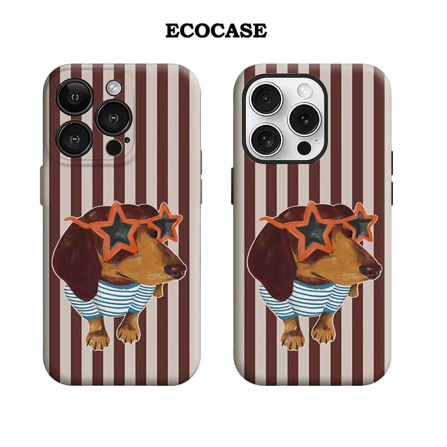 Potdemiel Handyhülle mit Star-Sonnenbrille und Dackel Motiv in Braun für iPhone 17 16 15 14 13 12 Pro Max Plus mit doppelschichtiger Rückseite - Bild 2