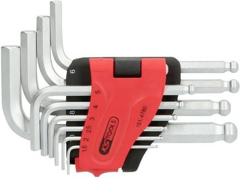 KS Tools Kugelkopf-Innensechskant-Winkelstiftschlüssel-Satz aus gehärtetem Stahl, 10-teilig, Silber, 1,5-10 mm - Bild 1