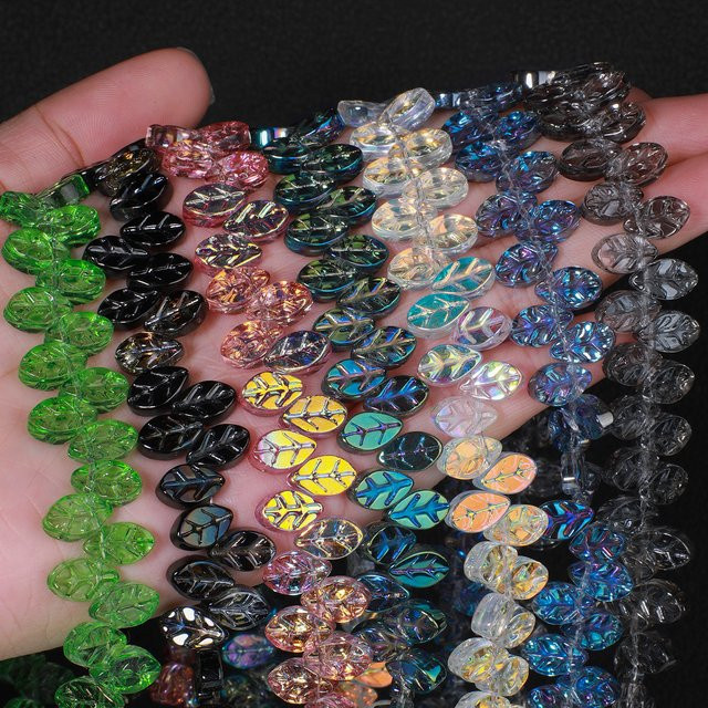 JILKOL Glas Perle, Bunte Kristall, Blatt Form, 6,5x11mm - Bild 1