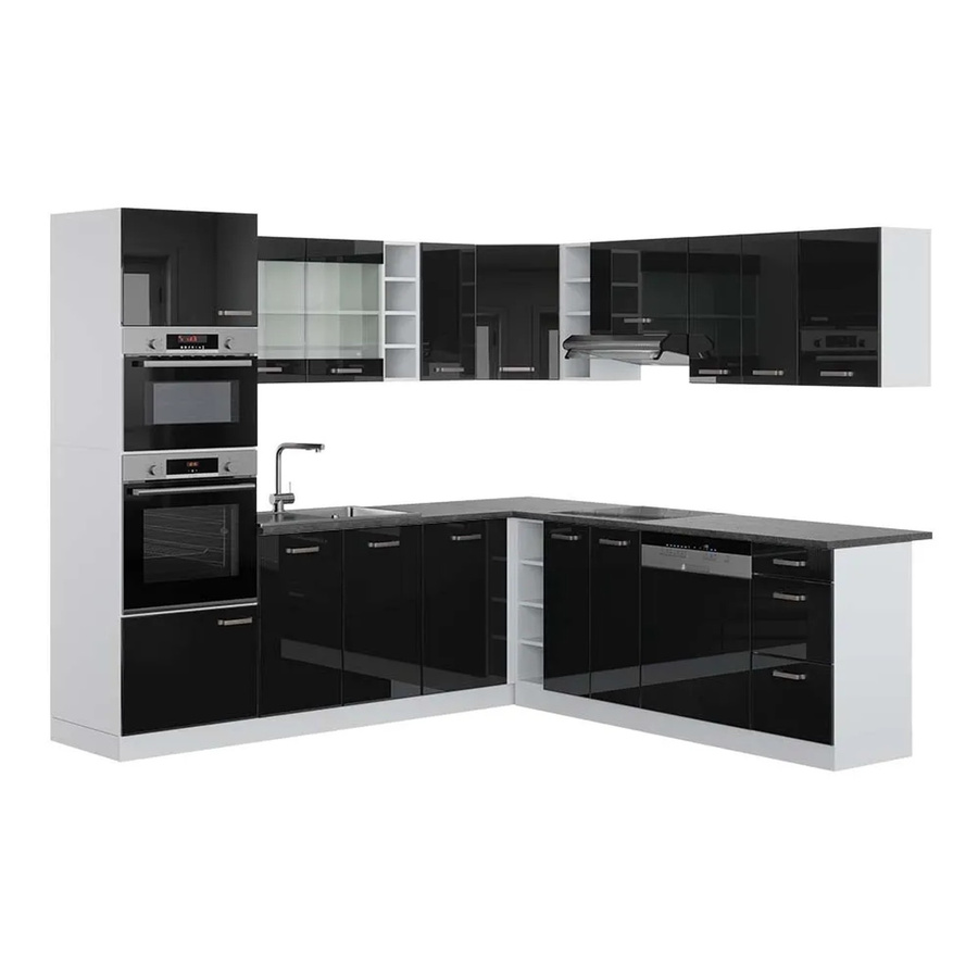 Vicco R-Line Einbauküche in L-Form in Schwarz Hochglanz, Weiß und Anthrazit, B/T/H: 237 x 247 x 206,8 cm - Bild 1