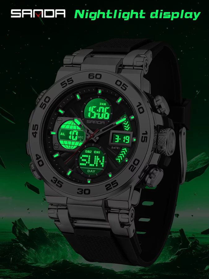 SANDA Digitaluhr, Herren, Kunststoff, Schwarz, Black Orange - Bild 4
