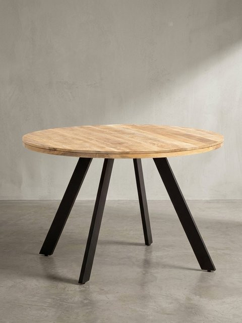 Runder Esszimmertisch KADIMA DESIGN aus Mango Massivholz in Braun mit Metallbeinen, Durchmesser: 120 cm, Höhe: 76 cm - Bild 1
