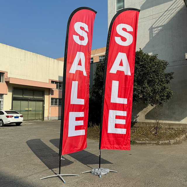 AISA DISPLAY Swooper Werbeflagge für Outdoor Business, doppelseitige Federflagge in Rot, 15ft Fahnenmast - Bild 1