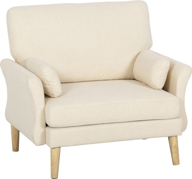 HOMCOM Sessel moderner Polstersessel mit Samtoptik und Armlehnen in Beige mit Holzfüßen - Bild 1