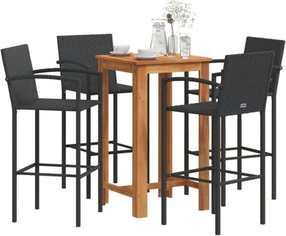 Vidaxl 5-tlg. Gartenbar-Set aus Akazienmassivholz und Polyrattan in Schwarz und Braun - Bild 1