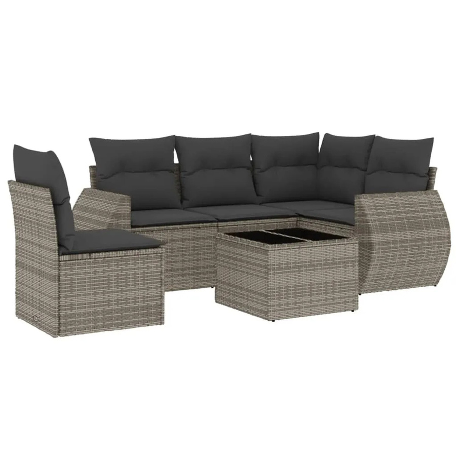 vidaXL 6-teilige Garten-Sofagarnitur aus Poly-Rattan mit Kissen in Grau - Bild 2