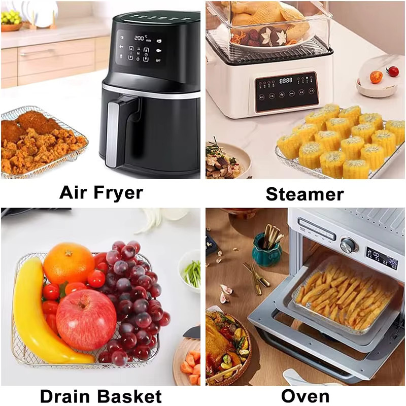 3-lagiger stapelbarer Airfryer-Grill-Backständer für Philips, COSORI und Ninja Foodi, 8-Zoll-Quadrat-Luftfritteusen-Zubehör in Silber - Bild 3