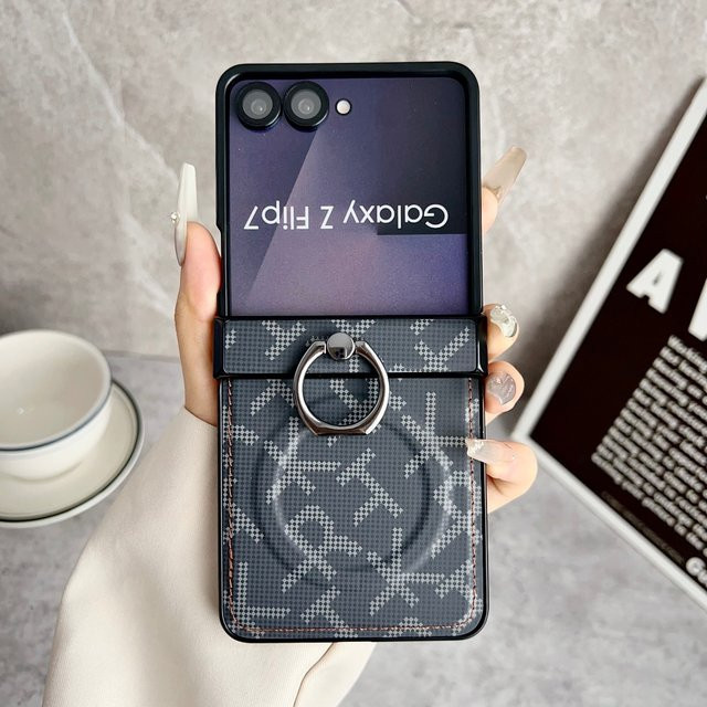Stoßfeste Samsung Galaxy Z Flip Schutzhülle mit magnetischem Magsafe Ringhalter in Grau - Bild 1