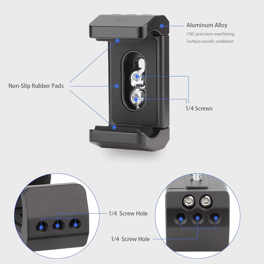 Probty Universal SSD Power Bank Klemme aus Aluminium in Schwarz, verstellbar von 55 bis 80 mm, Montage via Cold Shoe oder 1/4 Zoll-20 - Bild 4