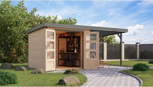 KARIBU Gartenhaus Osterby 3,5 A aus Fichtenholz in Braun mit Pultdach, B/H/T: 482,5 x 209 x 242 cm - Bild 1