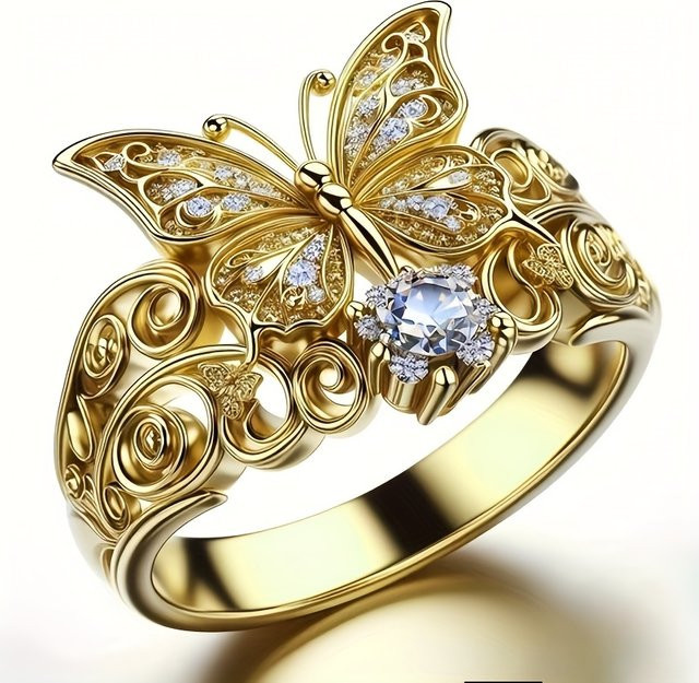 YoYo Schmetterling-Ring, Goldauflage, Zirkonia, Damen, Vintage - Bild 1