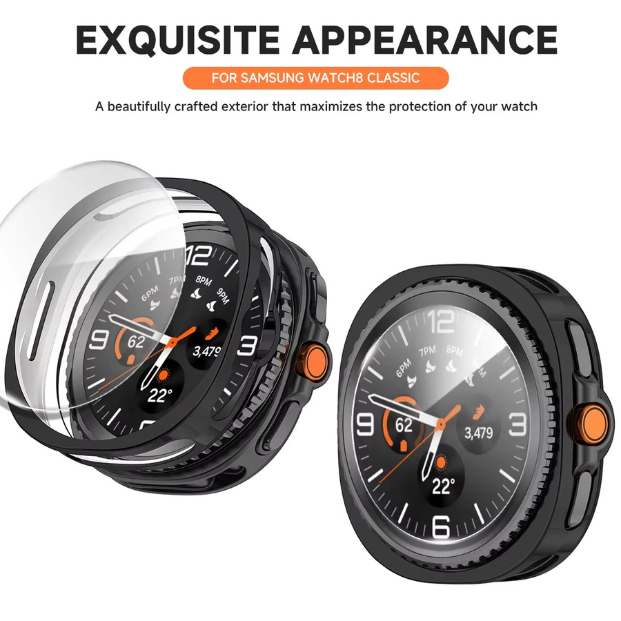 Displayschutzfolie aus gehärtetem Glas und TPU-Hülle für Samsung Galaxy Watch 8 Classic 46 mm, Schwarz, Unisex - Bild 2