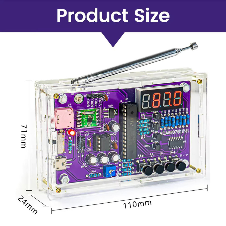 DIY FM Radio Elektronik-Bausatz mit digitalem Display und einstellbarer Frequenz 87-108 MHz, RDA5807S Lötkit in Multicolour - Bild 3
