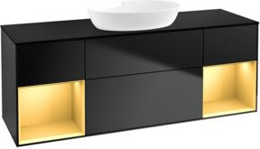 V&B Waschtischunterschrank Finion mit Wandbeleuchtung, Breite: 160 cm, Farbe: Schwarz und Gold lackiert - Bild 1