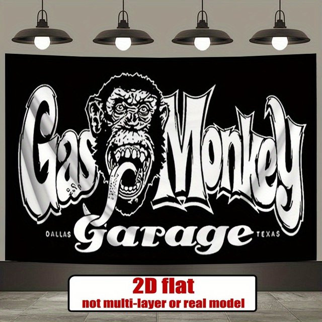 VIKAMA Gas Monkey Garage Wandteppich im amerikanischen Retro-Stil, Mehrfarbig, Breite: 40 cm, Höhe: 40 cm - Bild 1