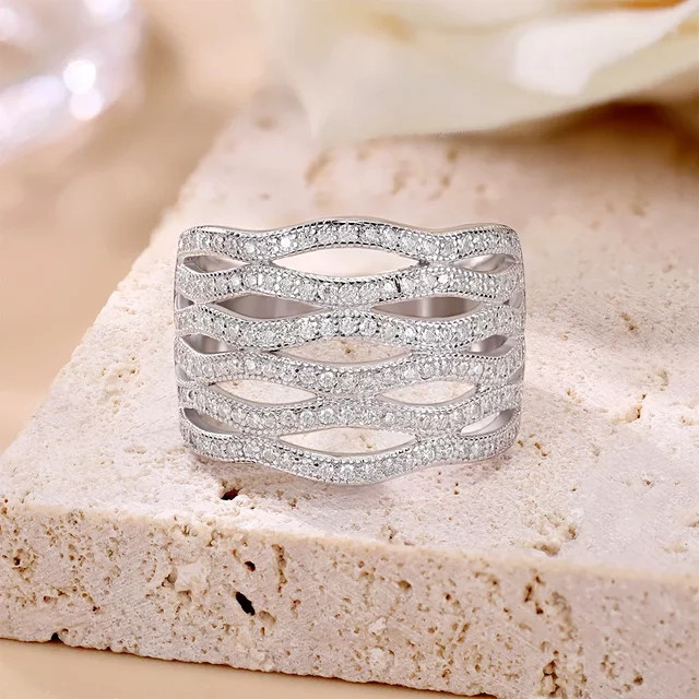 Pretty Beauty Ehering, 925 Silber, Moissanit, Diamant, Damen - Bild 1