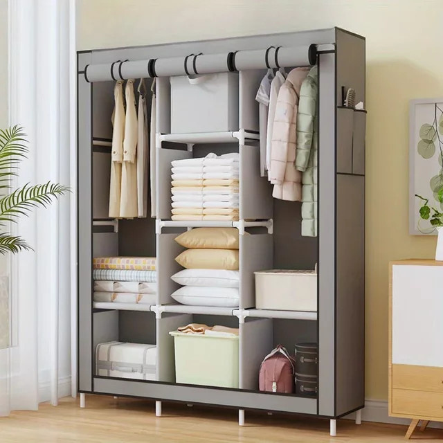 LIUSHADUOLA Kleiderschrank aus Stoff mit Rolladen, staubdichter Organizer für das Schlafzimmer in Rot oder Grau - Bild 1