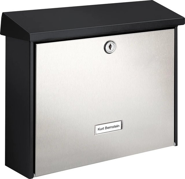 Burg-Wächter Briefkasten London Wandmontage aus Edelstahl und Stahl in Schwarz und Silber, B/T/H: 37,7 x 32,0 x 11,5 cm - Bild 1