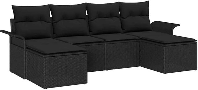 vidaXL Garten-Sofa-Set aus Poly Rattan in Schwarz, 6-teiliges Outdoor-Möbelset mit UV-beständigen Kissen - Bild 1