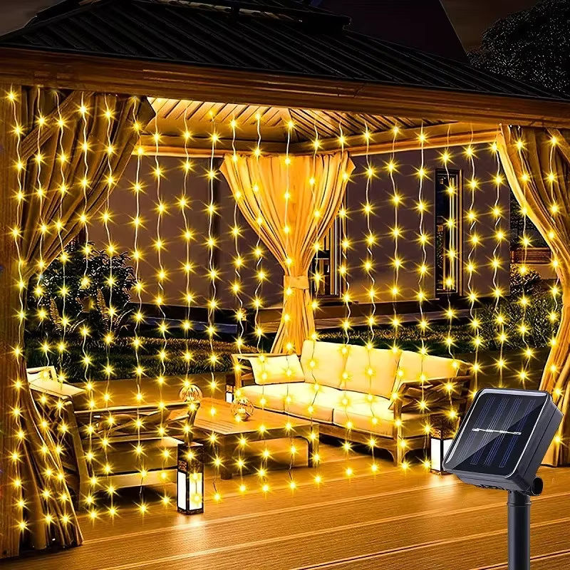 IEEYEEY Solar-Vorhang-Lichterkette LED Warmweiß Wasserdicht Boho Dekoration für Garten und Außenbereich - Bild 5