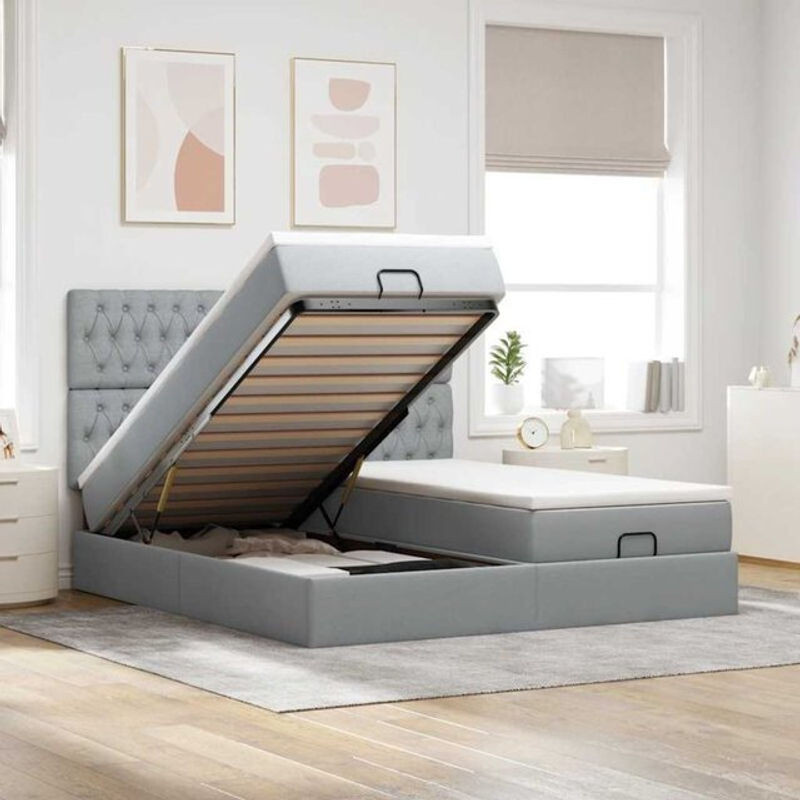 vidaxl Ottoman Polsterbett mit Matratze und LED in Hellgrau, B/T/H: 180 x 200 x 128 cm - Bild 1