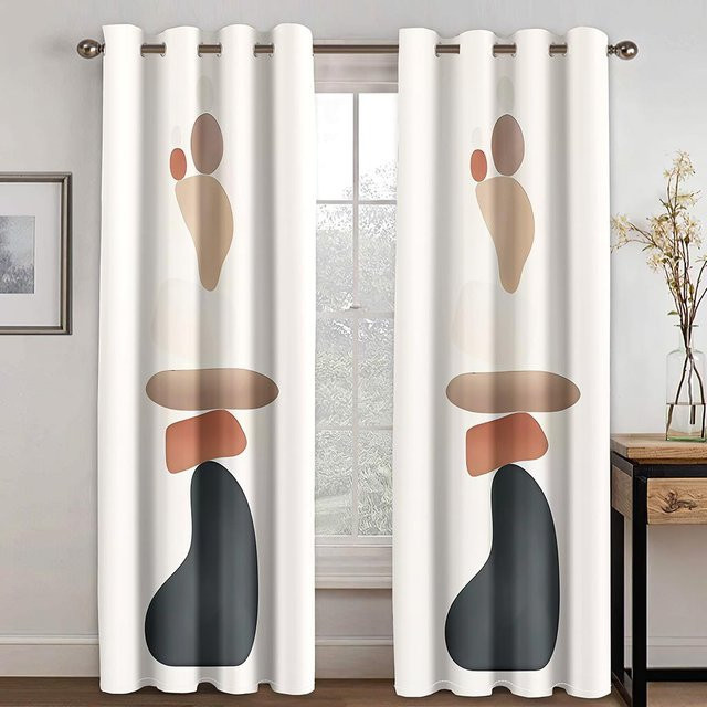 Bunte kreative Steindruck Vorhänge im modernen minimalistischen Stil, 2 Schals aus Polyester, Mehrfarbig, B/H: 50 x 130 cm - Bild 1
